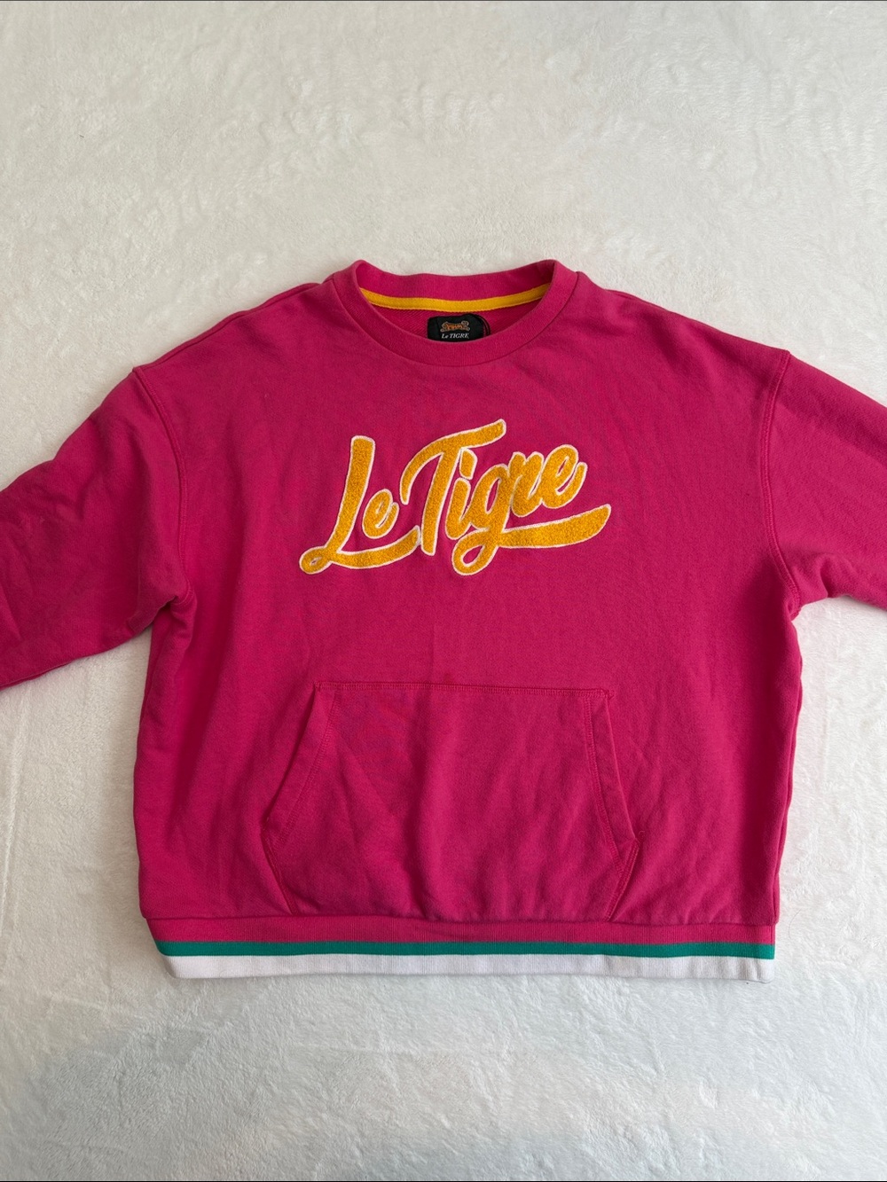 Le Tigre Vintage Elizabeth Crew Bright Magenta Sweatshirt with Yellow Logo